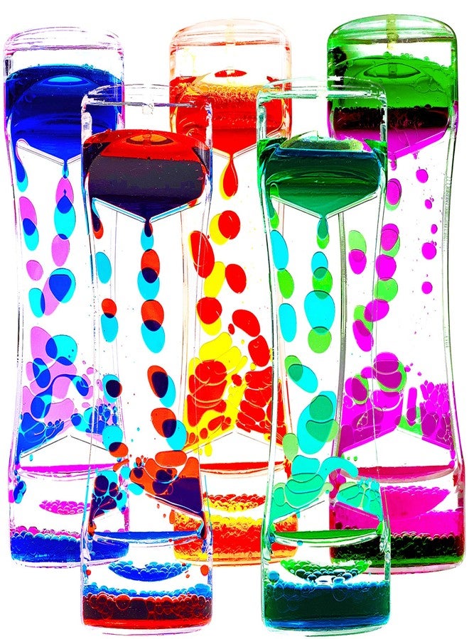 FKYTION Liquid Motion Bubbler Timer Pack of 5 Colorful Hourglass Liquid Bubbler ADHD Fidget Toy Sensory Toy Anxiety Toys Autism Toys Children Activity Calm Relaxing for Kids Teenager Adults - Image 1
